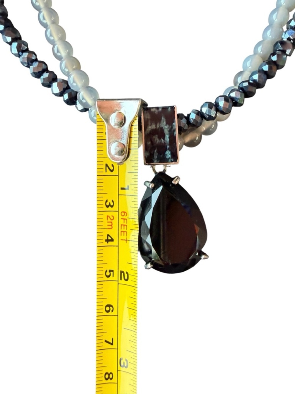 Sigal Double Strand Beaded Statement Necklace - Black/ White Pendant Necklace